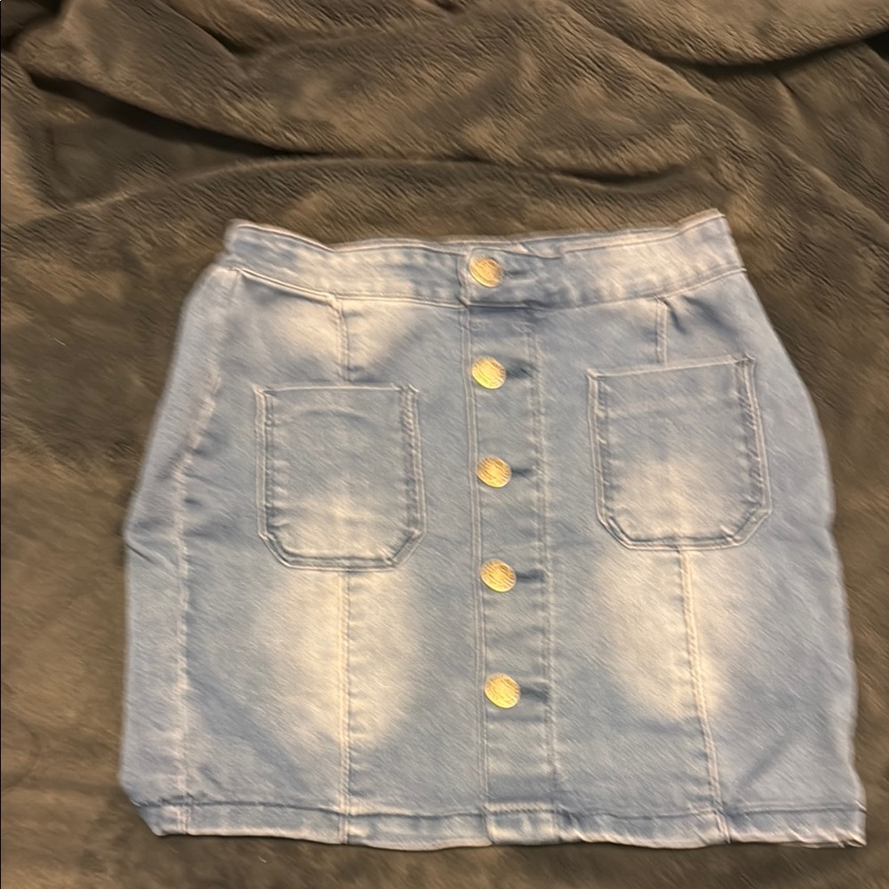 Denim Button-Front Skirt